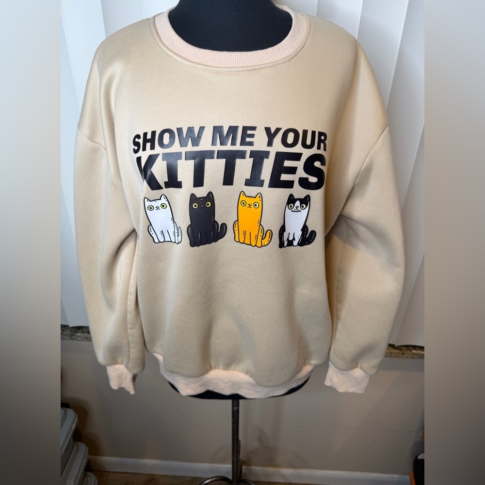 Show Me Your Kitties" unisex crewneck sweatshirt Size Large - Picture 2 of 7